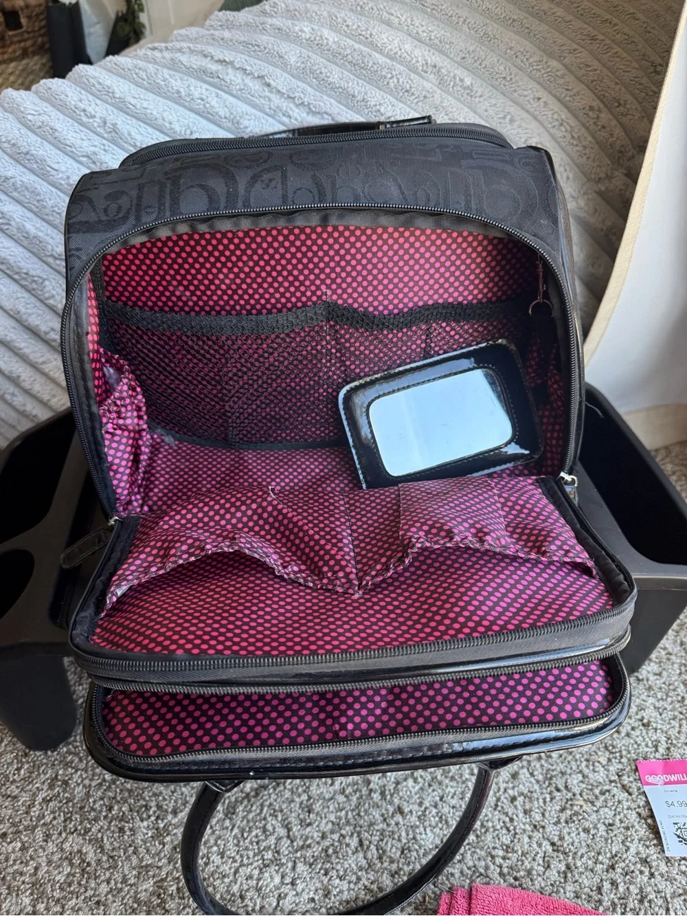 MMO Caboodles Large Travel Black Makeup Bag Envy. 3 Zip Compartment